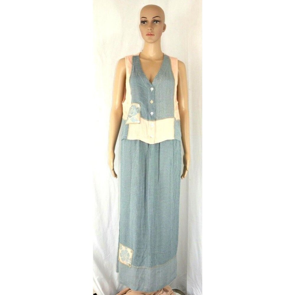 Surya 2 Pc Lagonlook Peach Gray Sleeveless Artsy Top & Maxi Skirt Womens Small